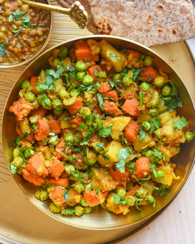 Gajar Maatar Alu Sabzi- Carrot Peas and Potato Curry | Nourish Deliciously